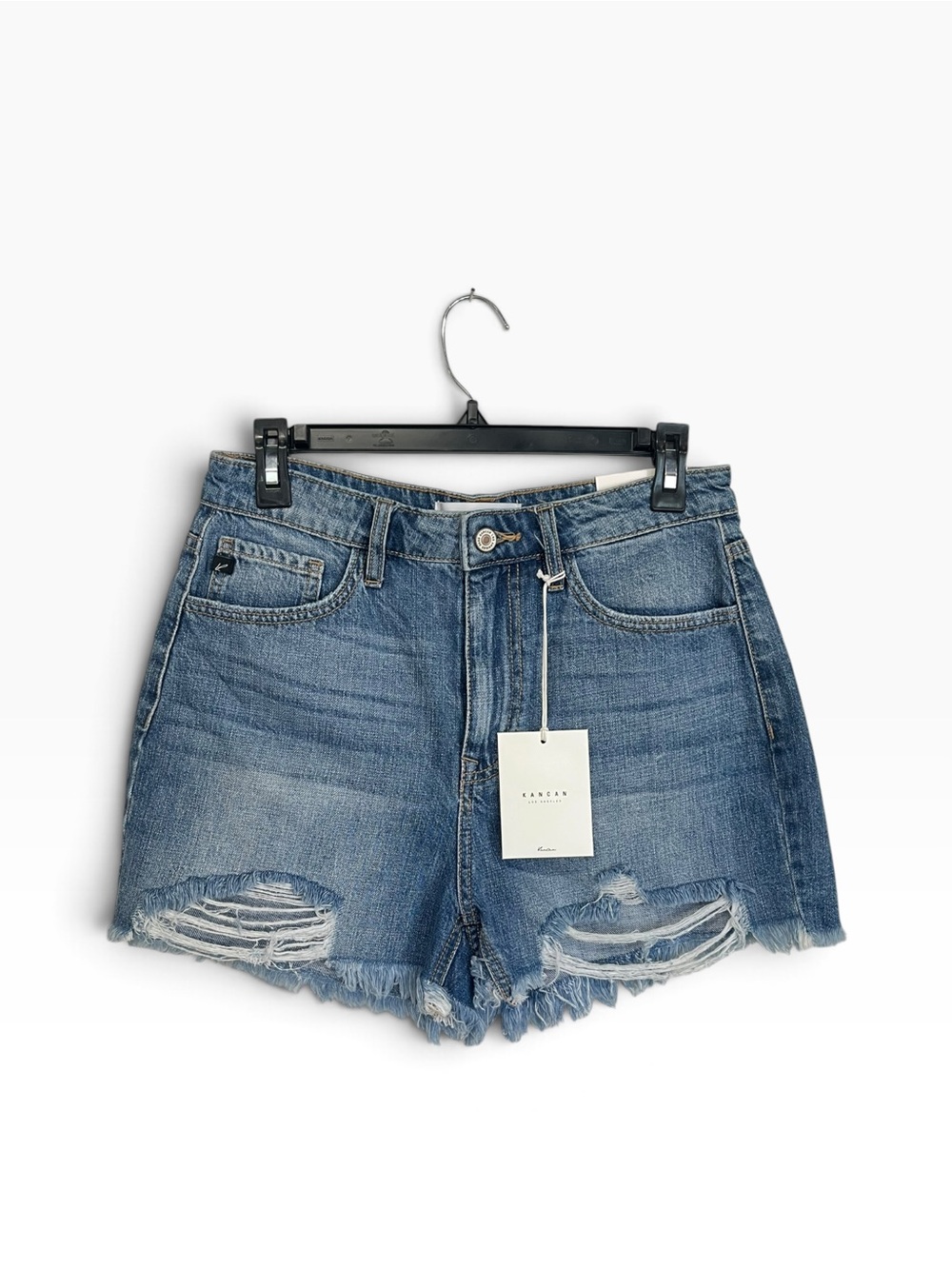 NWT Kancan | High Rise Distressed Raw Hem Denim Shorts 7/27